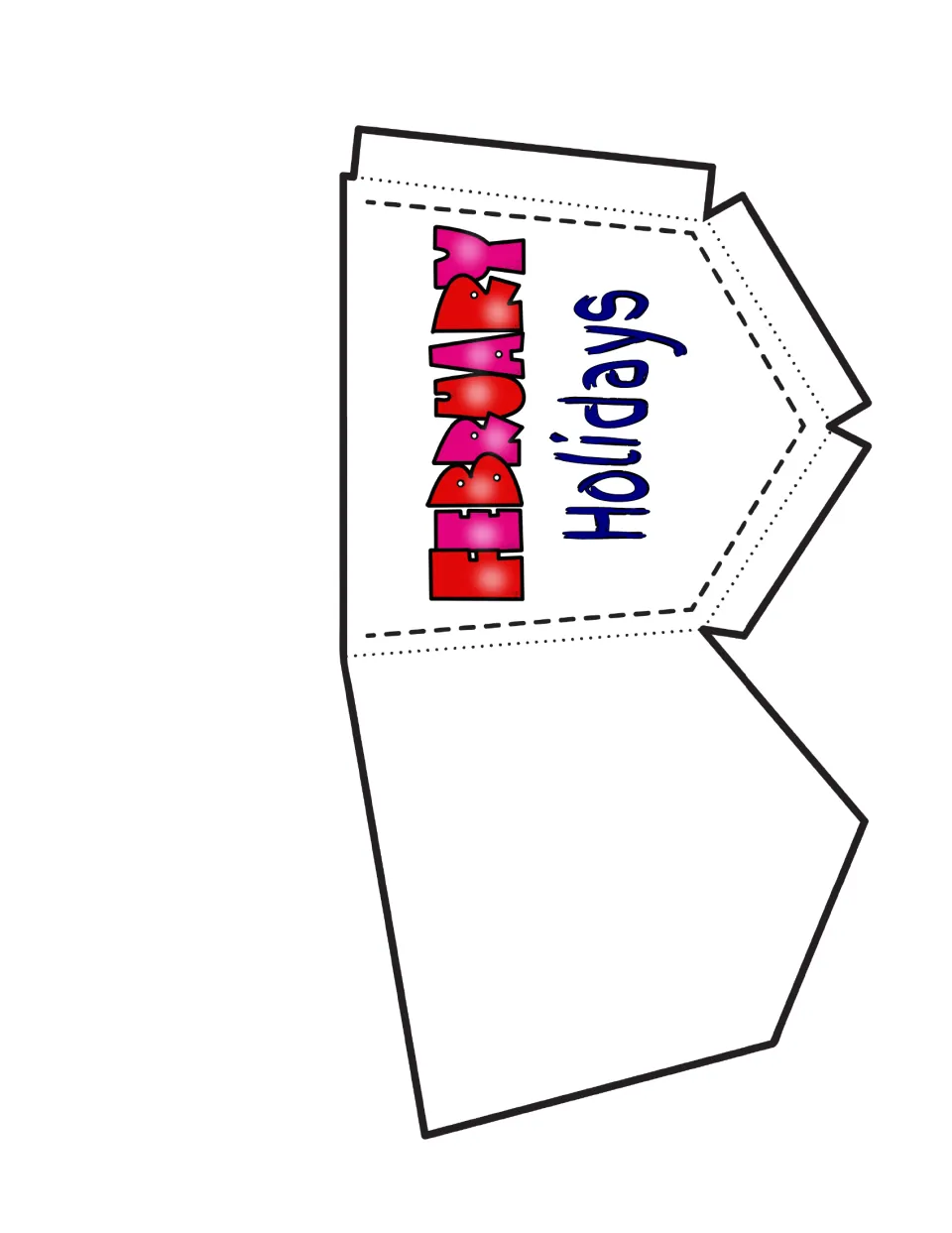 Pocket template titled 'February Holidays' with fold tabs, cut out to hold the holiday cards