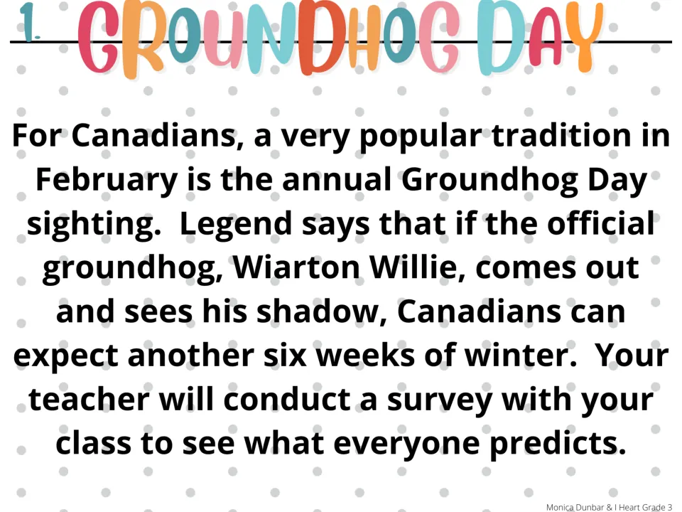 Morning meeting prompt 1: Groundhog Day explains Wiarton Willie’s shadow and asks for class predictions