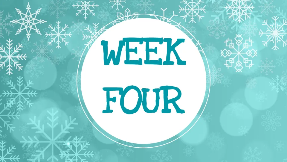 Week Four divider introducing the final set of three February writing prompts and a typed response space