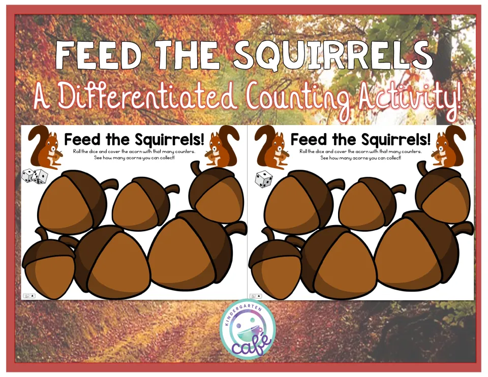 Cover of the differentiated counting activity, showing previews of the one-die and two-dice acorn mats.