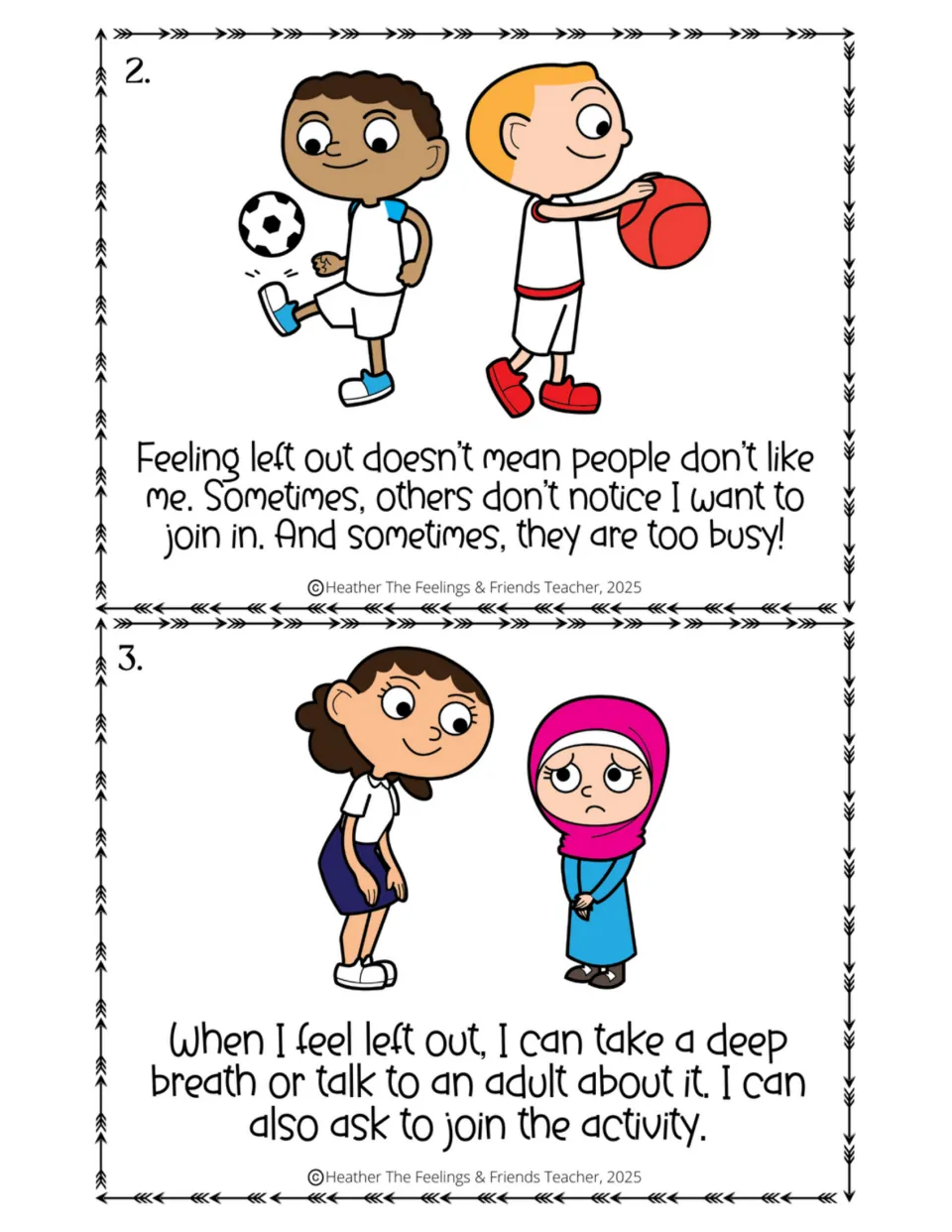 Half-size story pages 2 and 3: others may not notice you want to join; take a deep breath, talk to an adult or ask to join
