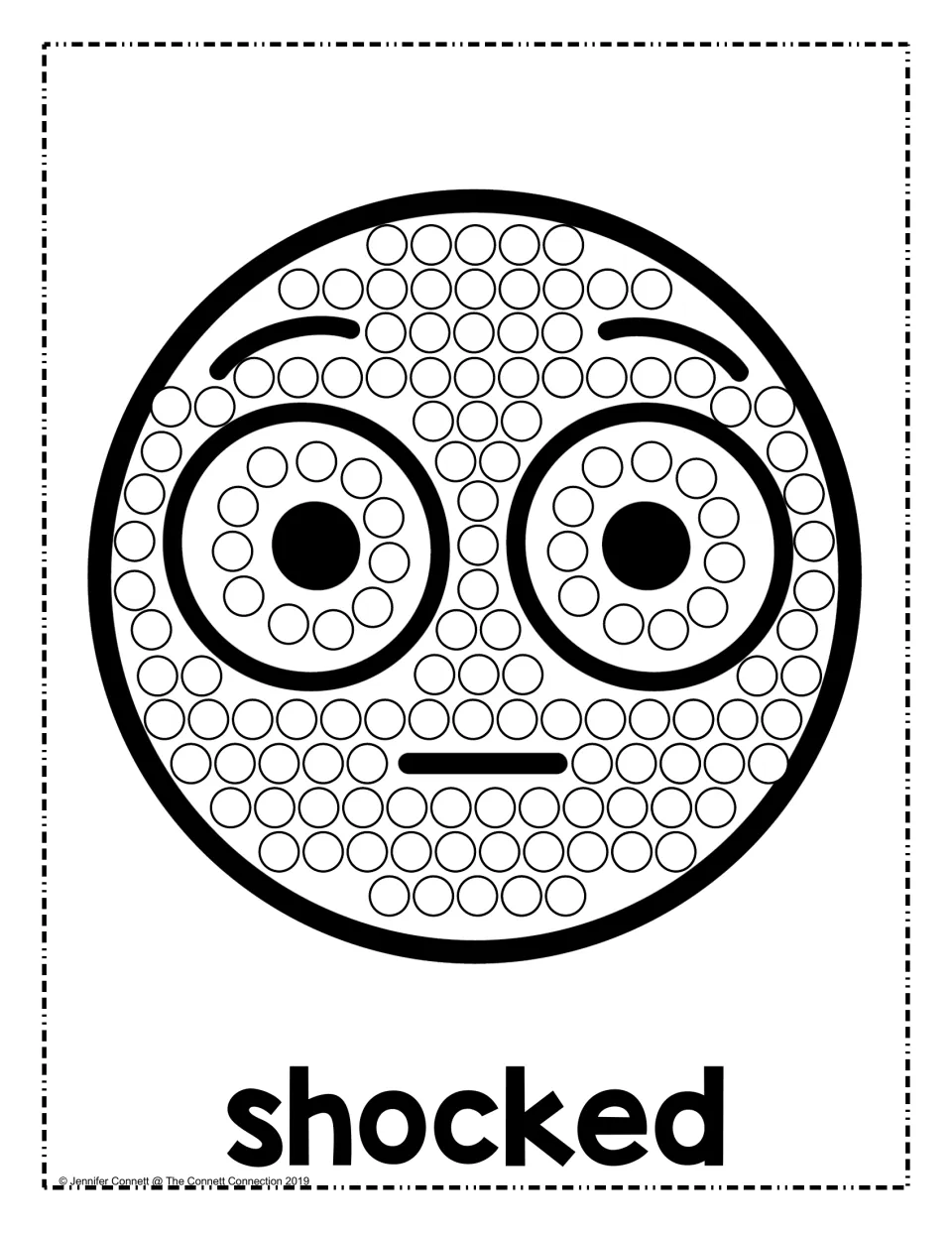 Shocked emotion dot painting: students dab dots around huge round eyes and across a face with a flat, straight mouth
