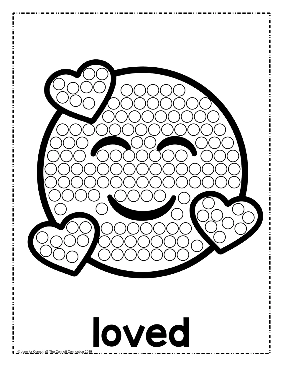 Loved emotion dot painting: students dab paint dots on a smiling face and the three hearts that surround it
