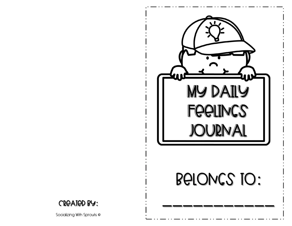 Boy cover reading My Daily Feelings Journal, with a capped boy holding the sign and a Belongs to: line for the child's name