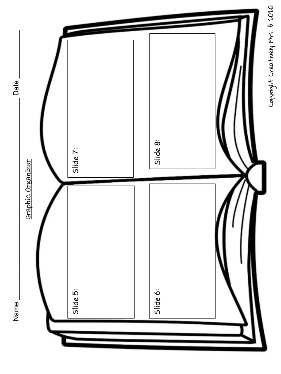 Graphic organizer, slides 5 to 8: students record notes for their last four slides before building the presentation