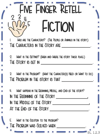 Fiction Story Retell Anchor Charts – Five Finger Set – sample page 3