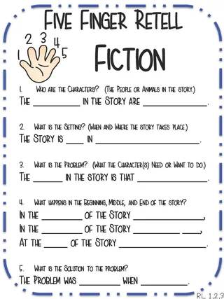 Fiction Story Retell Anchor Charts – Five Finger Set – sample page 4