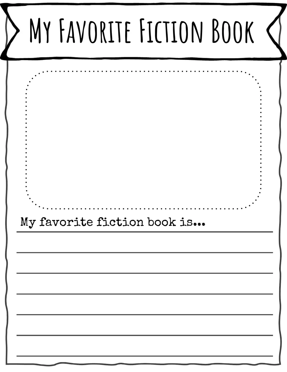 My Favorite Fiction Book: students draw a favorite story and finish the starter My favorite fiction book is...