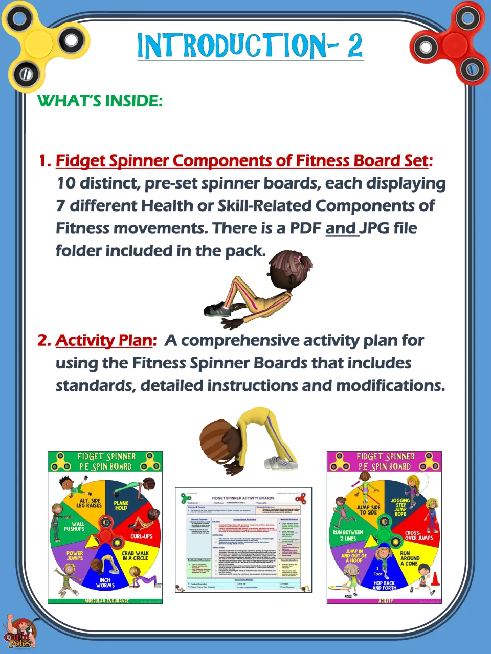 What's inside: a set of 10 pre-set spinner boards with 7 movements each, plus an activity plan with modifications