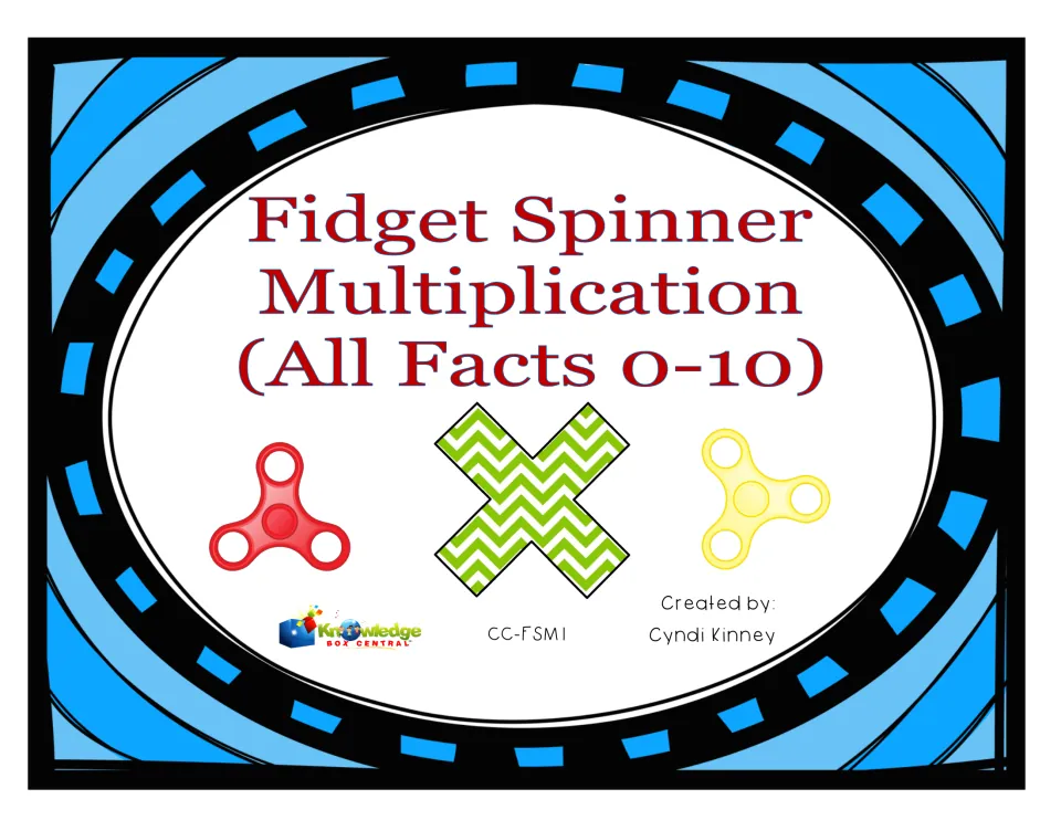 Cover of Fidget Spinner Multiplication (All Facts 0-10) by Cyndi Kinney, showing two spinners and a multiplication sign