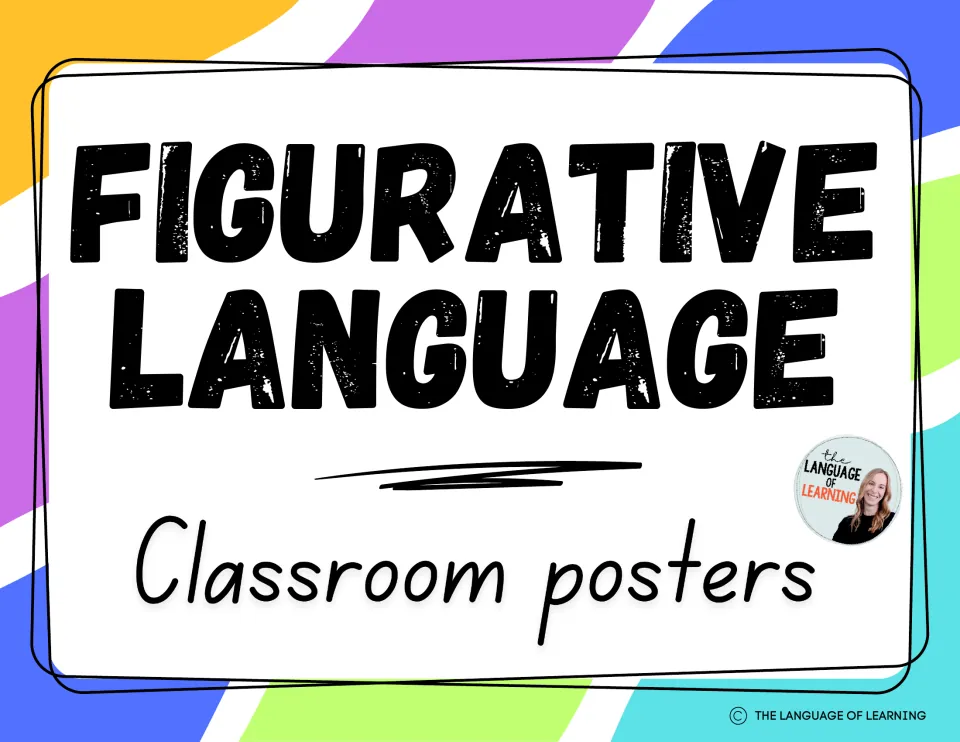 Cover reading Figurative Language Classroom posters, with The Language of Learning logo and author photo
