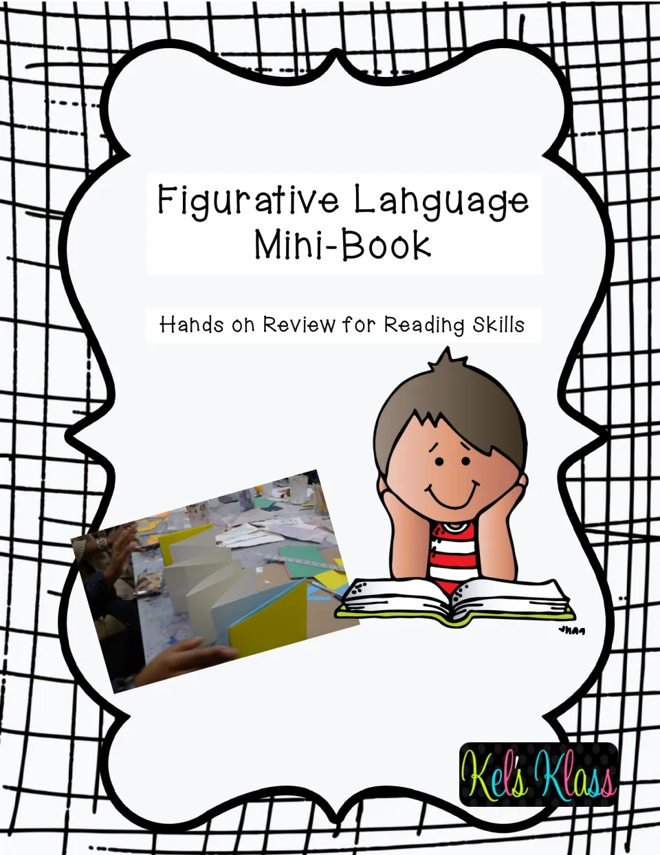 Figurative Language Mini-Book cover: hands-on review for reading skills, with a photo of folded accordion books