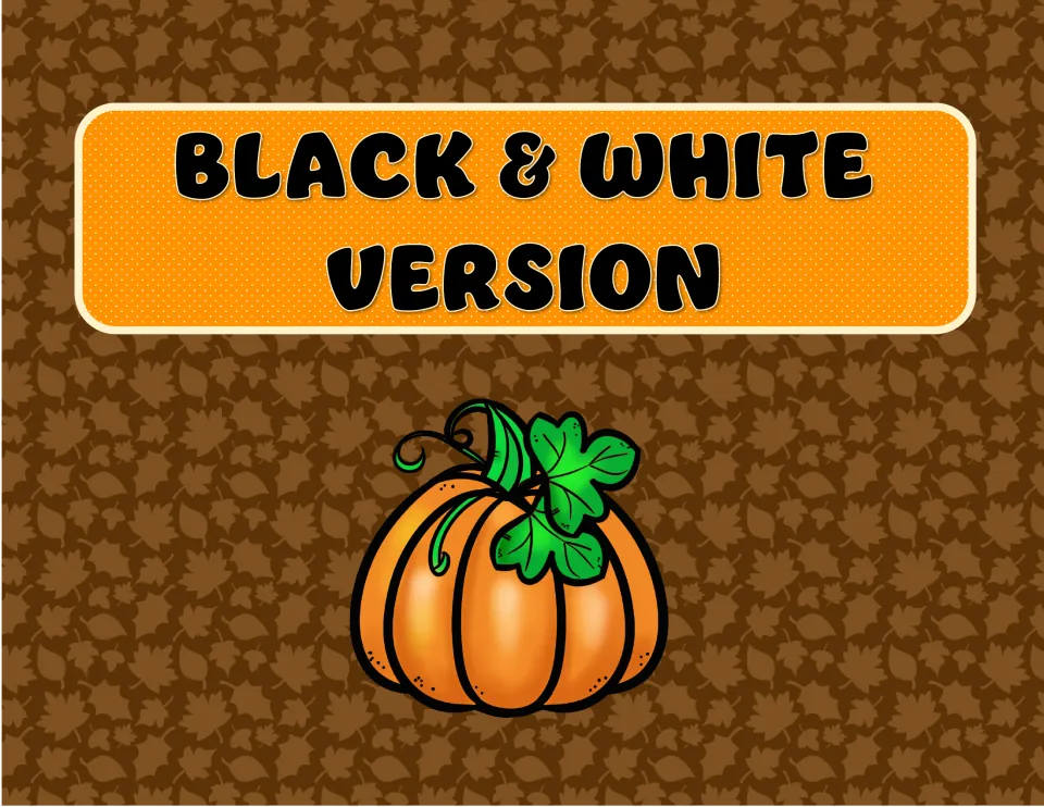 Black & White Version divider with an orange pumpkin, marking the start of the printer-friendly copies of the cards