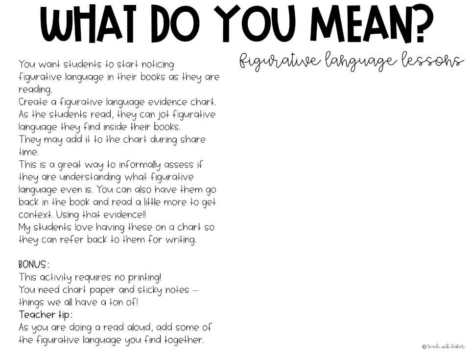 Evidence chart lesson notes: students jot playful phrases from their own books on sticky notes and add them at share time