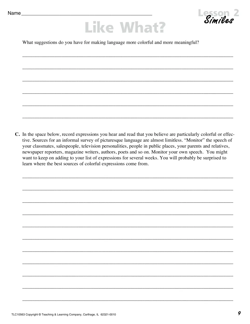 Like What? continued: students suggest ways to make language colorful and log expressions they hear or read