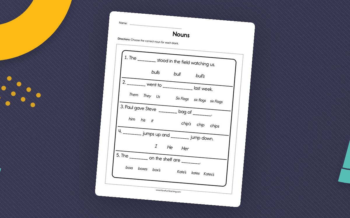 Fill in the Blank Nouns Worksheet preview