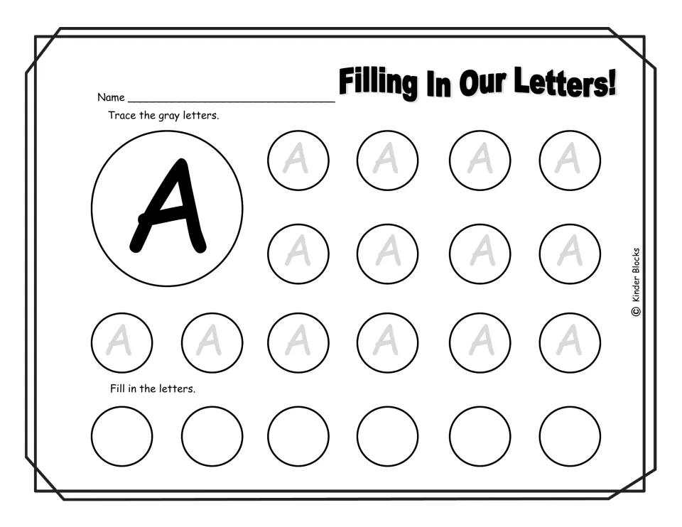 Capital A handwriting: students trace 14 gray uppercase A letters, then write 6 more A's on their own