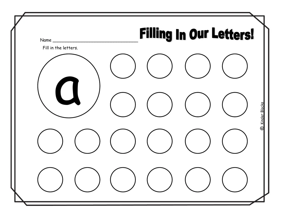 Lowercase a writing practice: students copy the large model a into 20 empty spaces, writing each one freehand