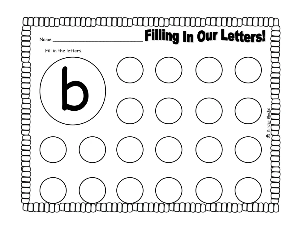 Lowercase b writing practice: students copy the large model b into 20 empty spaces, forming every letter freehand