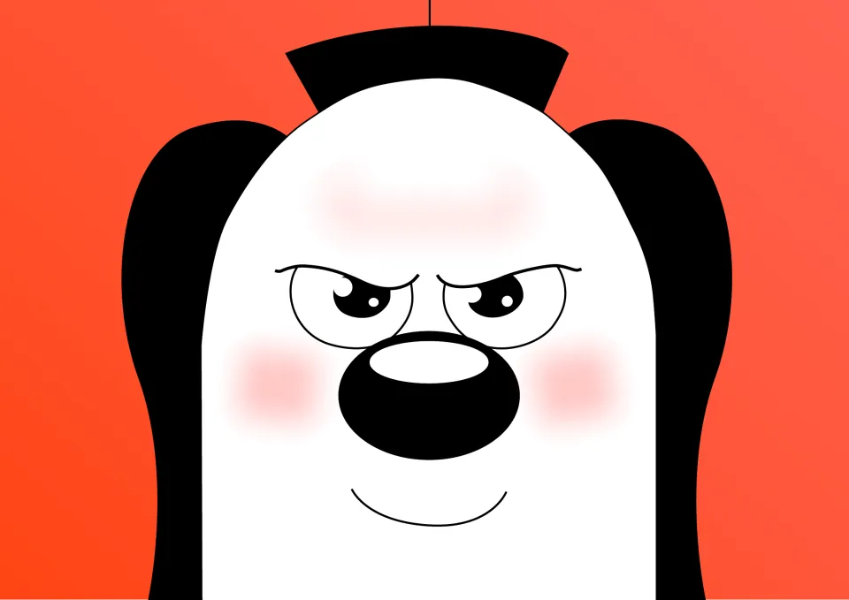 Story picture: close-up of Zoggy's face with narrowed, determined eyes, rosy cheeks and a small smile