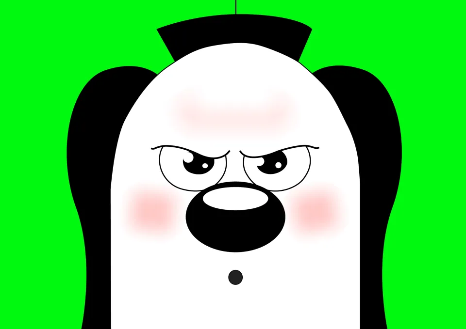 Story illustration: close-up of Zoggy the alien's face with a cross, frowning expression and pink cheeks on green