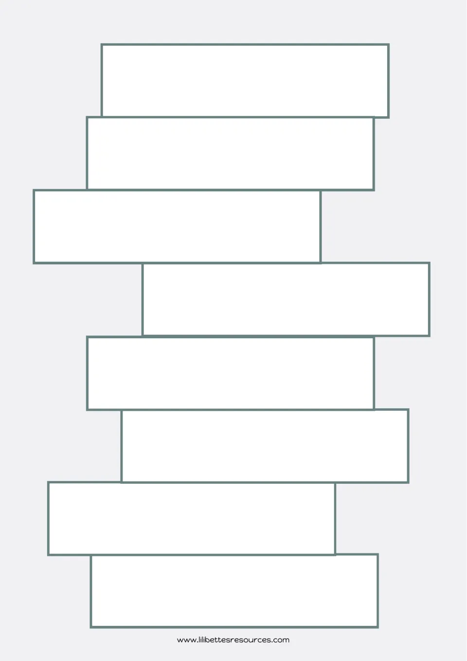 Tower baseboard: eight stacked blank bricks where a player places each word card read correctly, starting at the bottom
