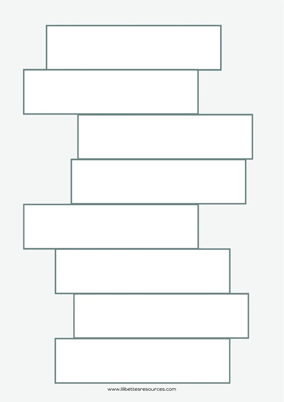 Second tower baseboard: eight staggered blank bricks for another player to cover with word cards from the bottom up