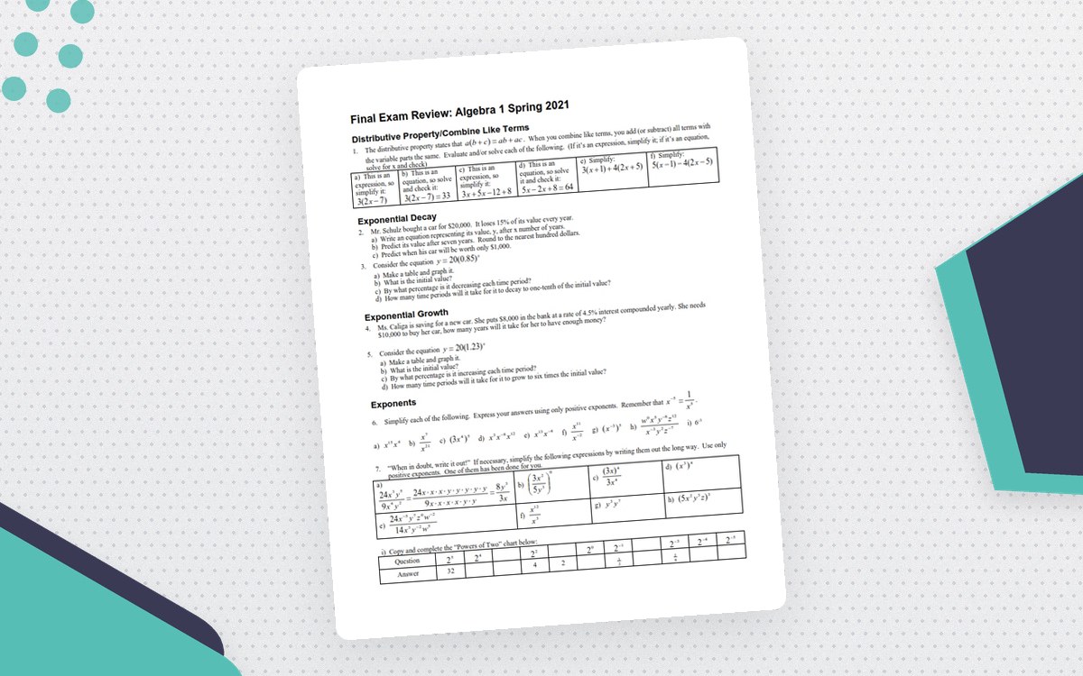 Final Exam Review: Algebra 1 preview