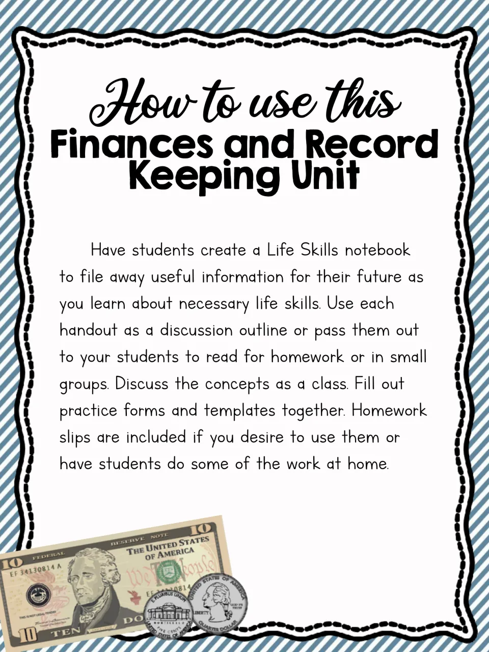 How to use this unit: teacher notes on starting a Life Skills notebook, discussing handouts and filling out forms together