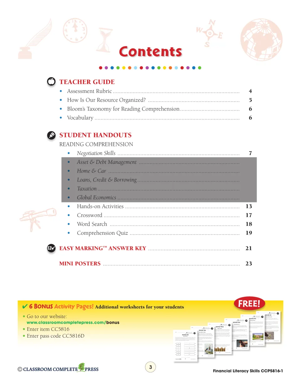Contents: teacher guide, Negotiation Skills reading (page 7), crossword, word search, quiz and answer key