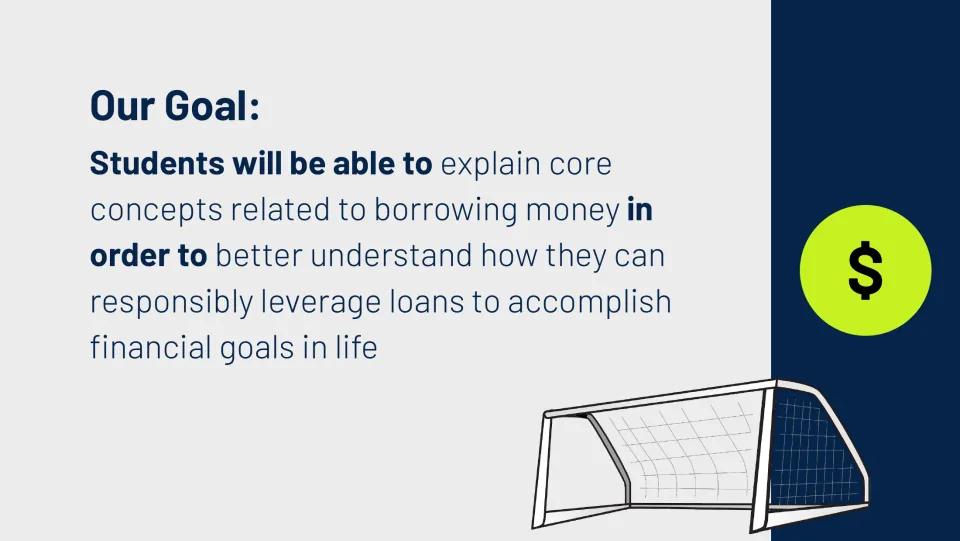 Learning goal slide: explain borrowing concepts to understand how loans can help accomplish financial goals