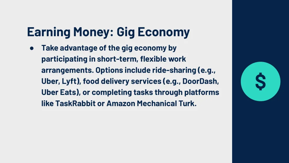 Gig economy slide introduces short-term, flexible work through ride-sharing, food delivery, and task platforms