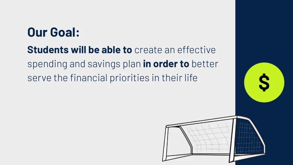 Unit goal slide: create an effective spending and savings plan to serve personal financial priorities