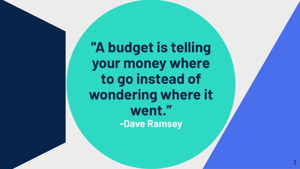 Opening quote slide credits Dave Ramsey: a budget tells money where to go instead of wondering where it went