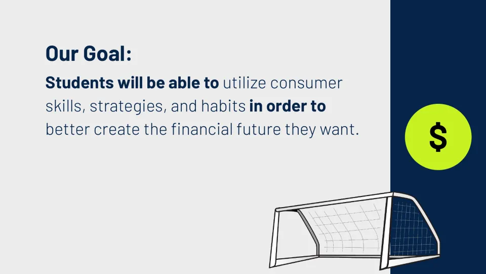 Learning goal slide: use consumer skills, strategies, and habits to help create a desired financial future