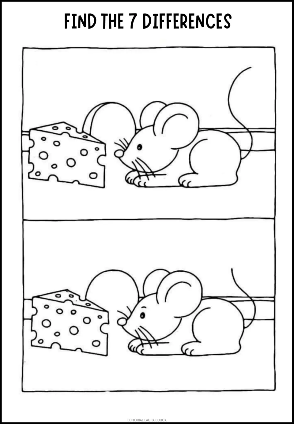 Mouse and cheese wedge: students look closely at two matching drawings and find the 7 details that differ between them