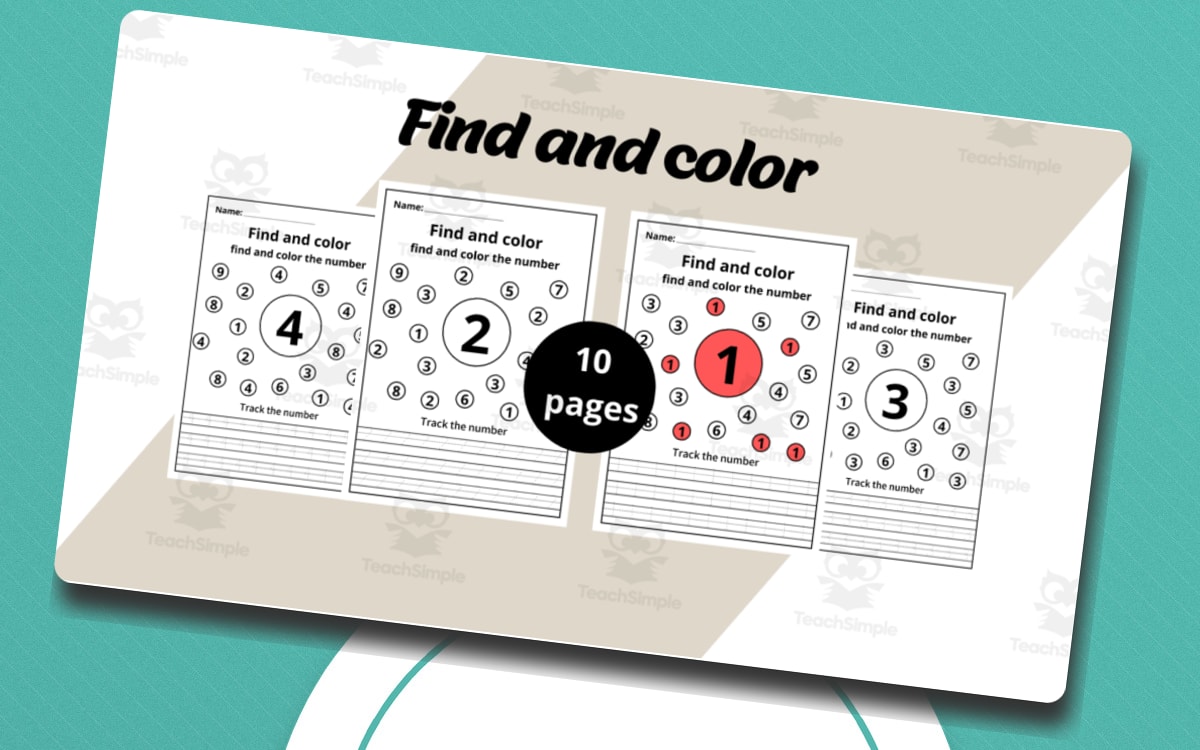 find and color Worksheets for kids. preview: Eight numeral-search pages