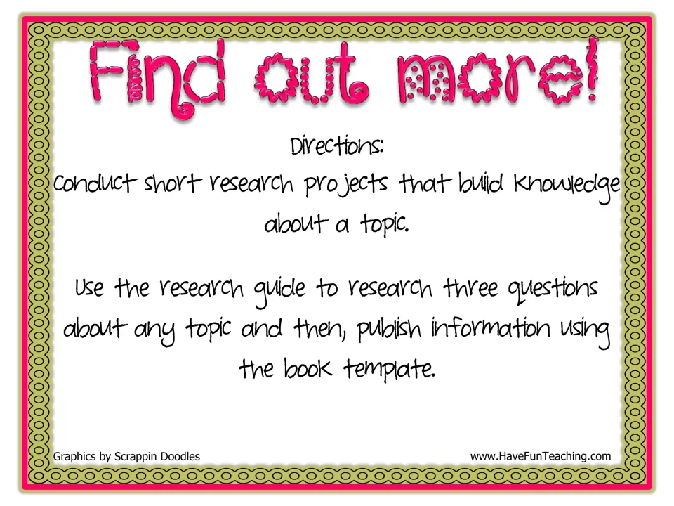 Find out more! directions: students research three questions about any topic, then publish what they learn in a book