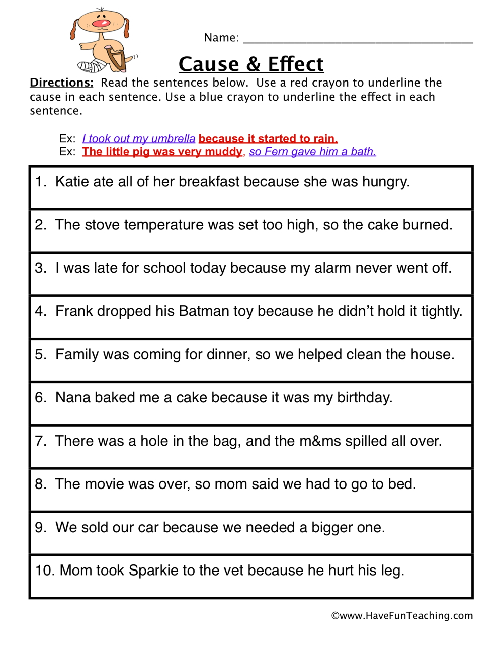 Find the Cause Cause and Effect Worksheet by Teach Simple