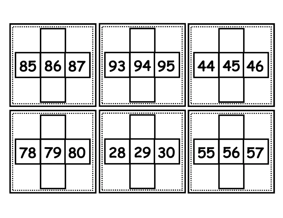 Second set of 10 more/10 less cards: students find the numbers above and below 86, 94, 45, 79, 29 and 56