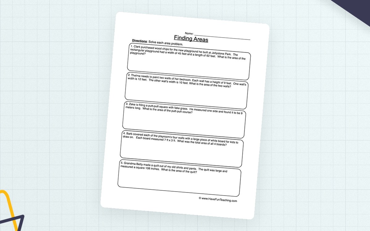 Finding Areas Word Problems Worksheet teaching resource preview