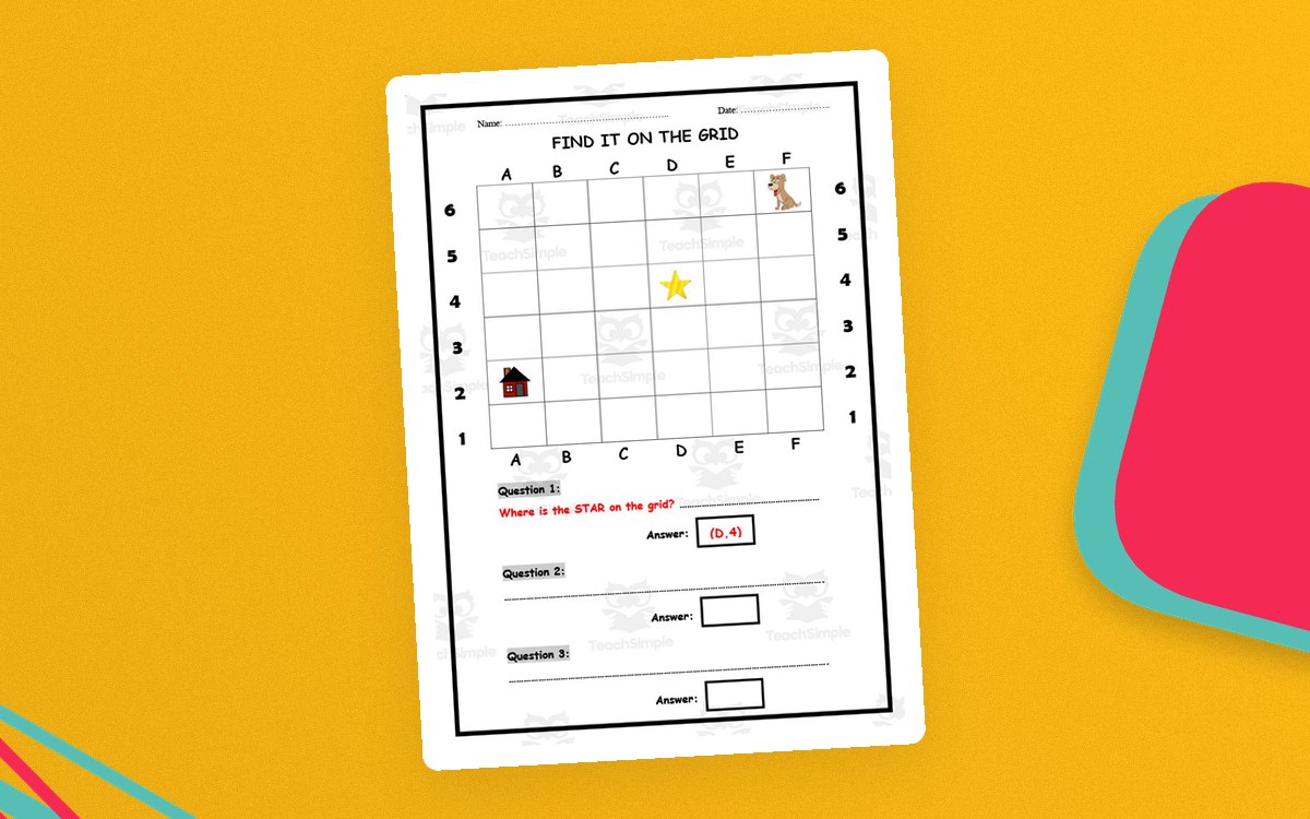 Finding Coordinates on a Grid preview: 6X6 lettered/numbered coordinate grid