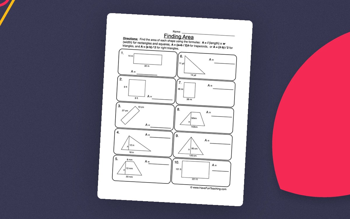 Finding Different Shapes Area Worksheet teaching resource preview