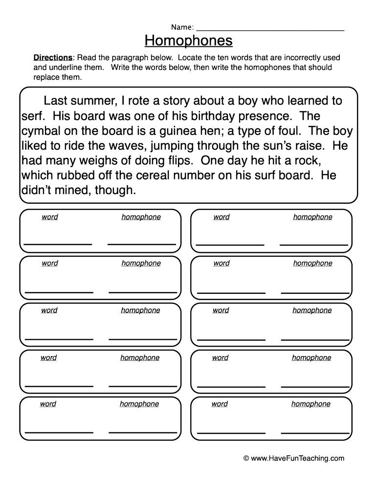 Finding Homophones Worksheet by Teach Simple