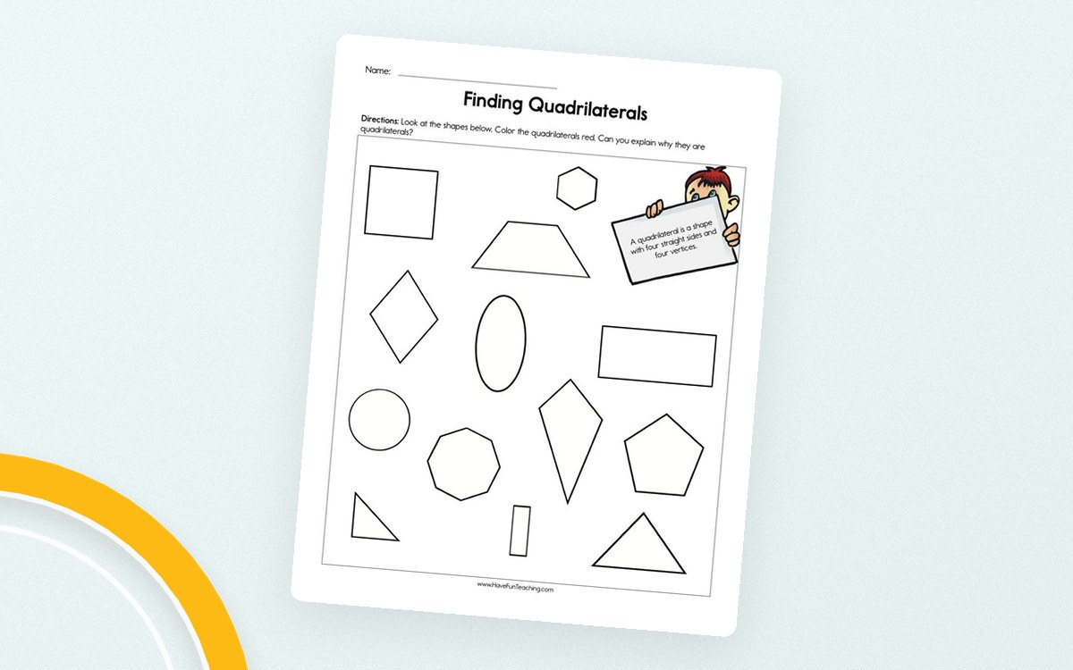Finding Quadrilaterals Worksheet preview: Mixed collection of plane shapes