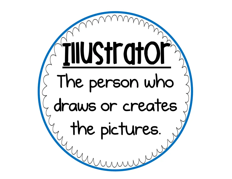 Illustrator definition card reading: the person who draws or creates the pictures, used to define the illustrator role
