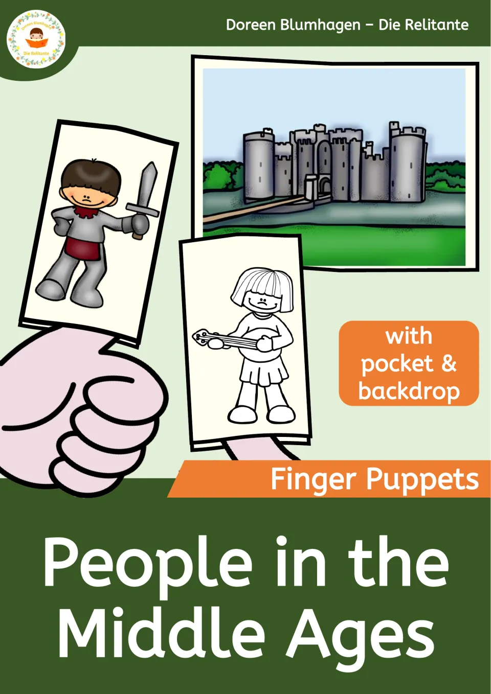 Finger puppet resource cover titled 'People in the Middle Ages,' showing puppets and a castle backdrop