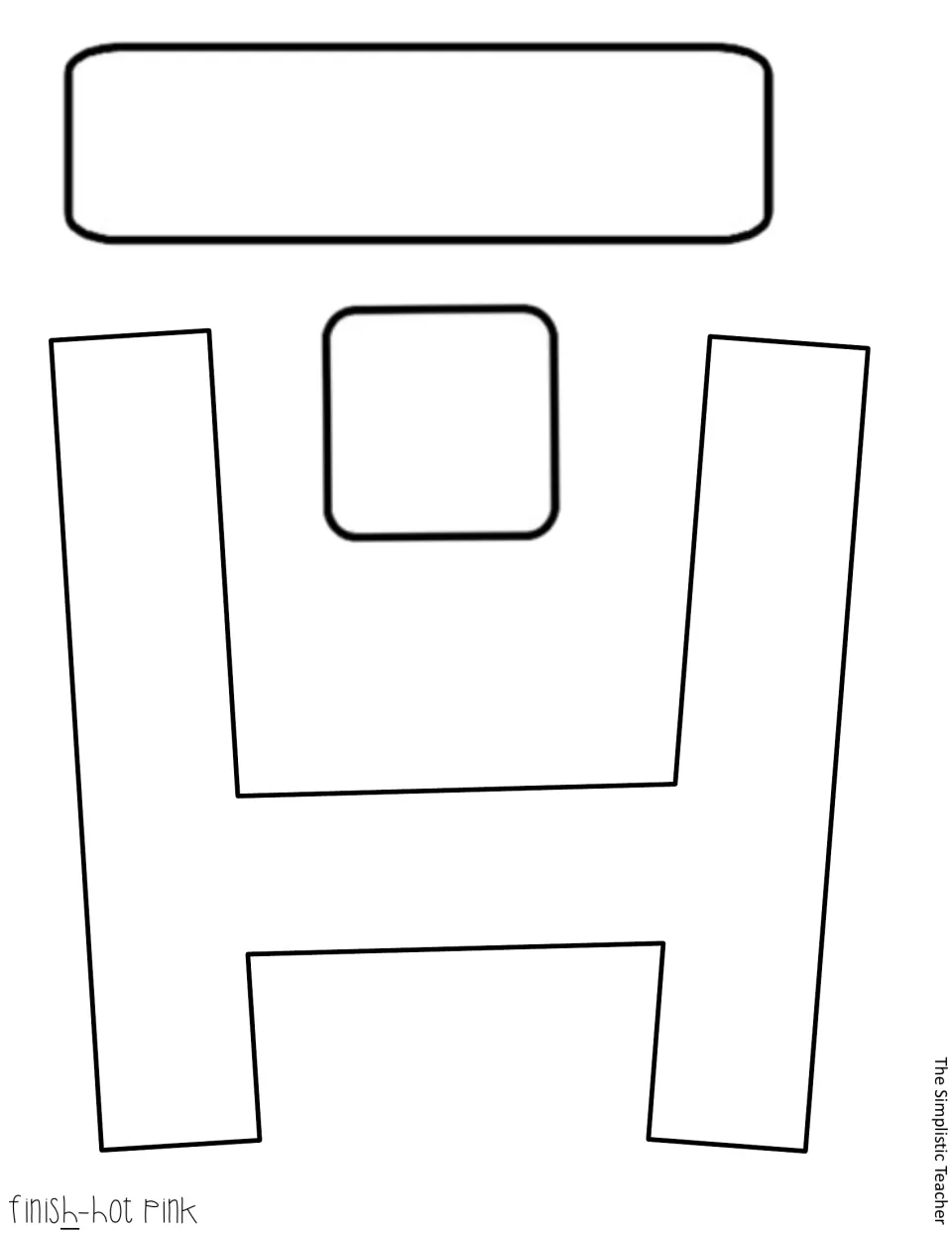 Blank outline cut-out of the letter H for FINISH, plus a long rounded bar and a small square accent piece