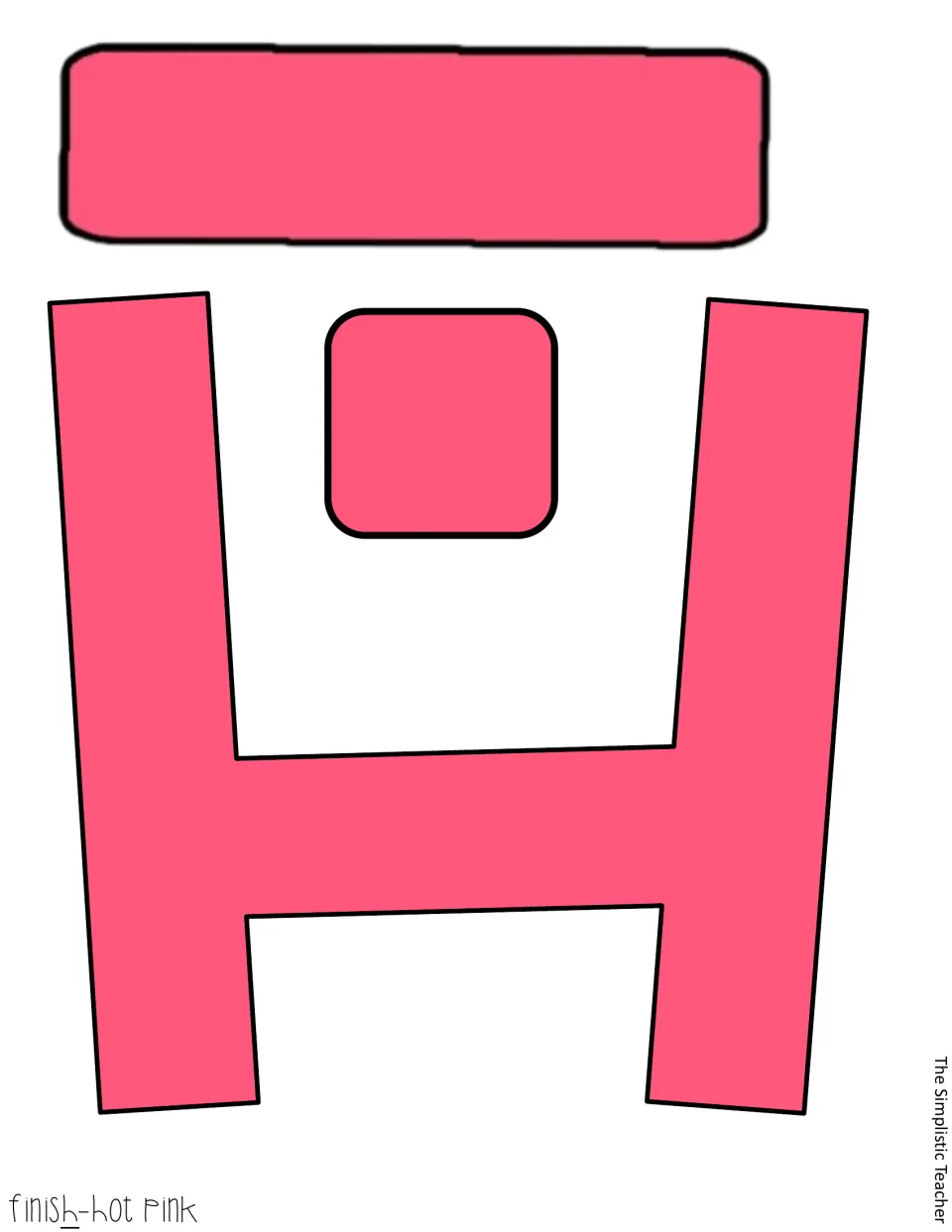Pre-colored hot pink letter H cut-out for FINISH with a matching pink bar and square accent pieces