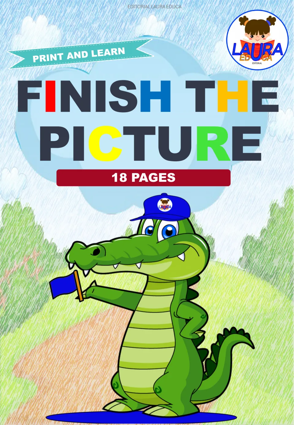 Cover of Finish the Picture, an animal tracing and coloring resource labeled 'Print and Learn' and '18 pages'